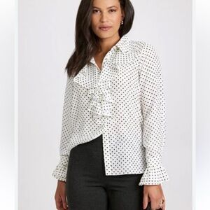 Laura Polka Dotted Chiffon Ruffle Blouse Cream Black